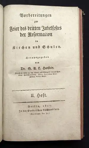 Hanstein Das Jubeljahr der evangelischen Kirche 2 Bde. in 1 Predigten 1817 js