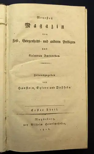 Hanstein Neuestes Magazin von Fest,Gelegenheits-u.a. Predigten 2  in 1 1816/17 j
