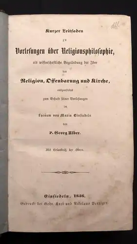 Ulber Kurzer Leitfaden zu Vorlesungen über Religionsphilosophie 1856 Theologie j