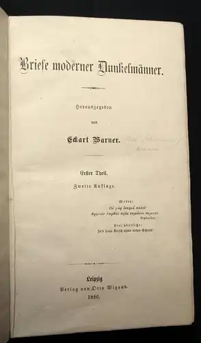 Barner Briefe moderner Dunkelmänner 2 Theile in 1 Buch 2. Auflage 1886 js