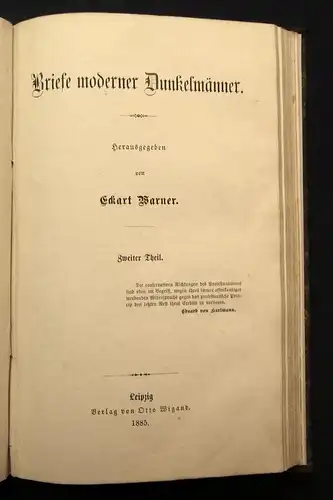 Barner Briefe moderner Dunkelmänner 2 Theile in 1 Buch 2. Auflage 1886 js