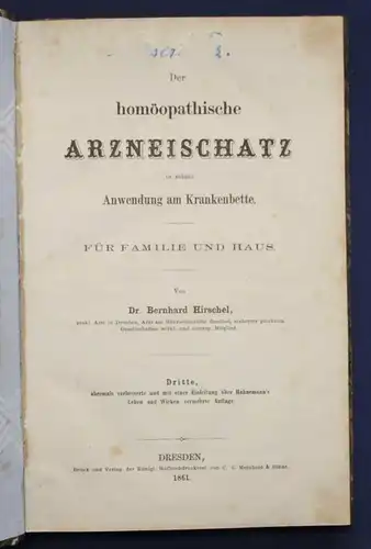 Hirschel Der homöopathische Arzneischatz 1861 Medizin Wissen Studium sf