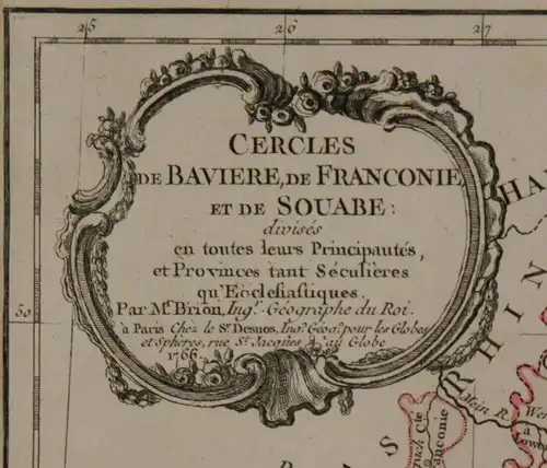 Orig. kol. Kupferstichkarte "Le Cercles de Baviere, de Franconie" 1766 Europa sf