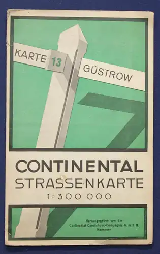 Original Continental-Strassenkarte Nr. 13 Güstrow um 1930 Reise Landeskunde sf