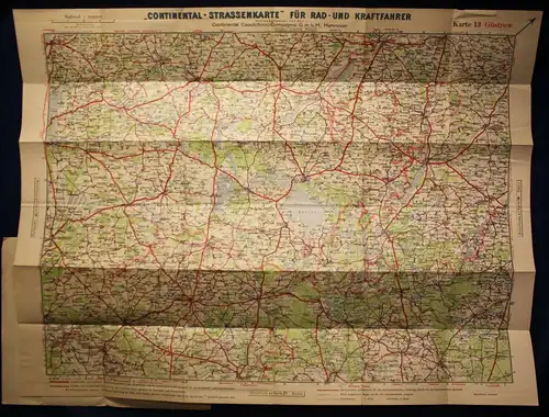 Original Continental-Strassenkarte Nr. 13 Güstrow um 1930 Reise Landeskunde sf