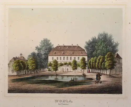 Lithografie Wohla bei Kamenz Sachsen Poenicke Schlösser & Rittergüter um 1855 xz