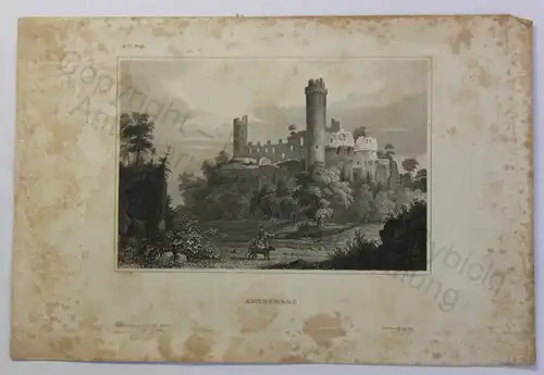 Auersberg Burgruine Stahlstich Gerstner nach Reiss um 1850 Grafik Ansicht Hessen
