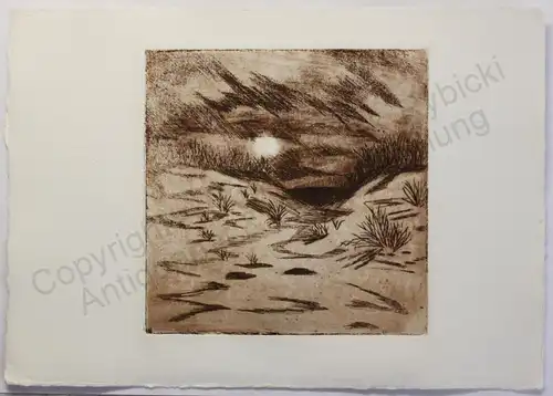 Original Radierung Küste Sanddünen Ostsee Nordsee um 1985 ca 14,5x14,5 cm Grafik