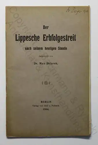 Sklarek Lippesche Erbfolgestreit 1904 Fürstentum Lippe Nachfolge Regentschaft xz