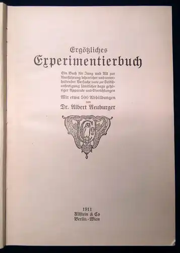 Neuburger Ergötzliches Experimentierbuch 1911 Wissenschaft Forschung js