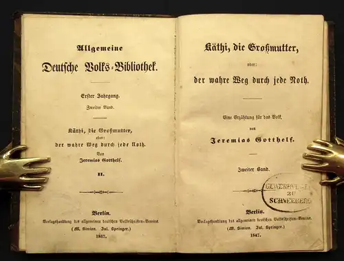 Gotthelf Käthi die Großmutter und der wahre Weg durch jede Noth 1847 2.Bd. js