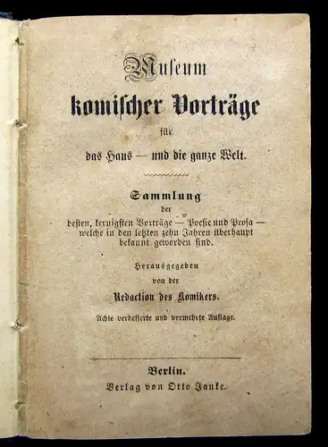 Museum komischer Vorträge um 1890 Belletristik Lyrik Literatur mb