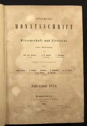 Nitzsch Allgemeine Monatsschrift für Wissenschaft und Literatur Jahrgang 1854 js