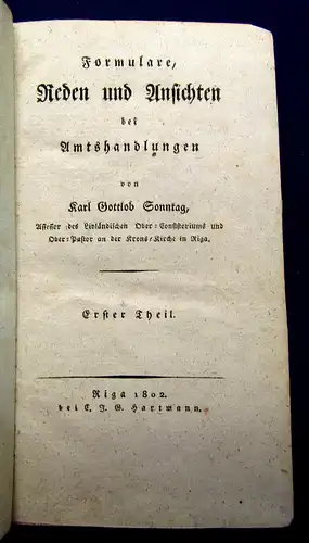 Sonntag Formulare Reden und Ansichten 2 Bde 1802 Selten Gechichte Gesellschaft m