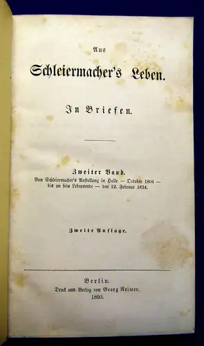 Schleiermacher Aus Schleiermacher´s Leben 3 Bde 1860-61 Belletristik Literatur m