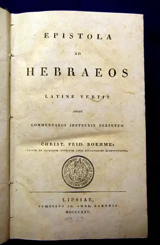 Boehme Epistola ad Hebraeos Latine Vertit 1825 Theologie mb