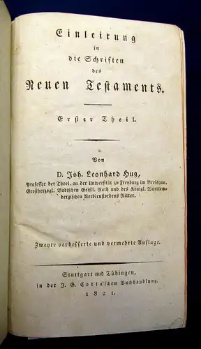 Hug Einleitung in die Schriften des Neuen Testaments 1821 Theologie Religion mb