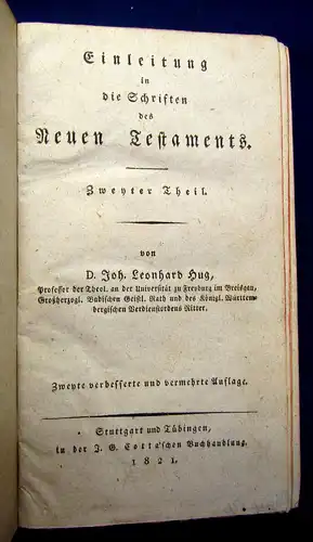 Hug Einleitung in die Schriften des Neuen Testaments 1821 Theologie Religion mb