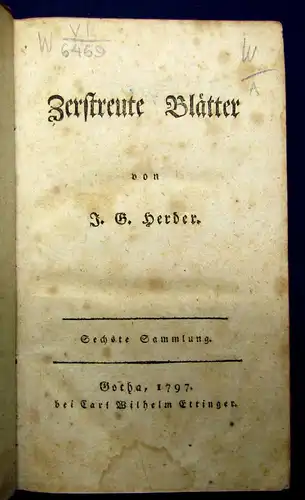 Herder Zertreute Blätter 1797 Belletristik Klassiker Gesamtausgaben mb