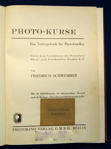 Schwemmer Photo- Kurse Ein Vortragsbuch für Photohändler um 1900 Berufe  js