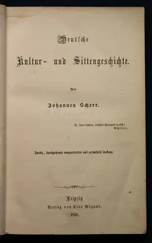 Scherr Deutsche Kultur- und Sittengeschichte 1858 Gesellschaft Mittelalter sf