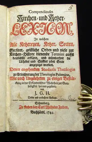 Hering, Johann Gottfried 1744 Compendieuses - Kirchen und Ketzter Lexicon am