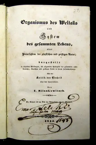 Milankowitsch Organismus des Weltalls und System des gesammten Lebens 1845 mb