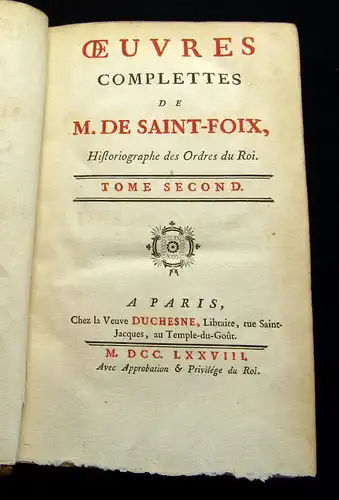 Saint-Foix 1778 Oeuvres Complettes de M. de Saint Foix, ... 6 Bde. am