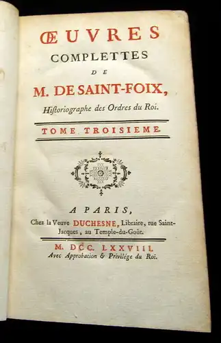 Saint-Foix 1778 Oeuvres Complettes de M. de Saint Foix, ... 6 Bde. am