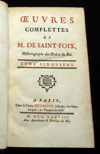 Saint-Foix 1778 Oeuvres Complettes de M. de Saint Foix, ... 6 Bde. am