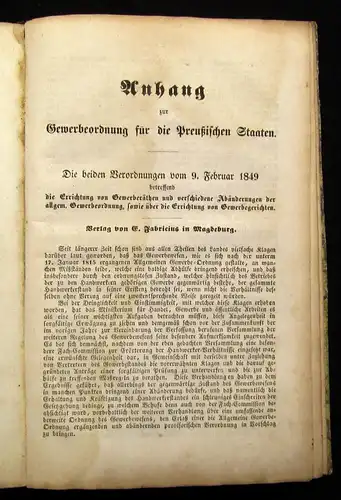 Allgemeine Gewerbe-Ordnungfür die preußischen Staaten 1849 Beamte u. Gewerbe js