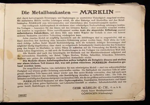 Geb. Märklin Metallbaukasten Anleitungsbuch Nr. 71 mit Vorlagen und Modellen js