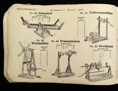 Geb. Märklin Metallbaukasten Anleitungsbuch Nr. 71 mit Vorlagen und Modellen js