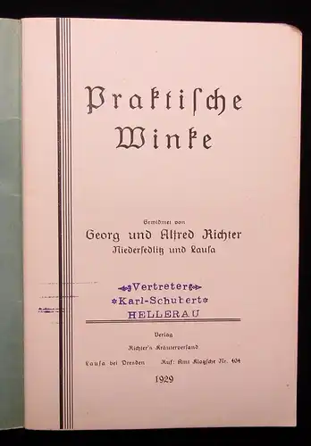 Steinhagen Richter  3 Broschuren Rezeptbücher 1929 Praktische Winke zum kochen j