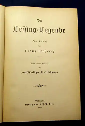 Mehring Die Lessing-Legende 1893 Geschichte Gesellschaft mb