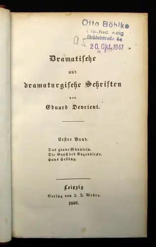 Devrient, Eduard Dramatische und dramaturgische Schriften Bd. 1-4 (v.7) 1846 js