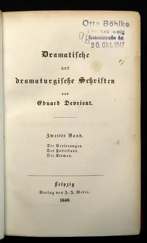 Devrient, Eduard Dramatische und dramaturgische Schriften Bd. 1-4 (v.7) 1846 js