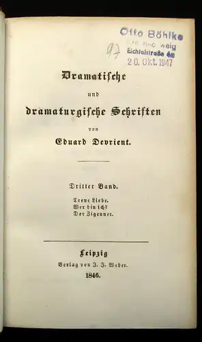 Devrient, Eduard Dramatische und dramaturgische Schriften Bd. 1-4 (v.7) 1846 js