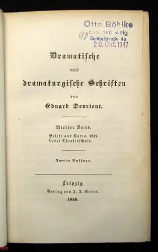Devrient, Eduard Dramatische und dramaturgische Schriften Bd. 1-4 (v.7) 1846 js