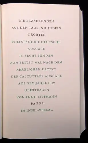 Littmann Die Erzählungen aus den Tausendundein Nächten Bd. 1-7 Insel-Verlag 1961