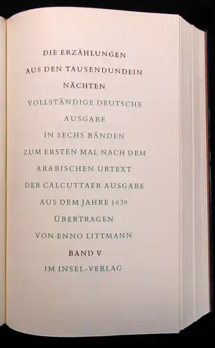 Littmann Die Erzählungen aus den Tausendundein Nächten Bd. 1-7 Insel-Verlag 1961