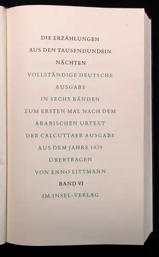 Littmann Die Erzählungen aus den Tausendundein Nächten Bd. 1-7 Insel-Verlag 1961