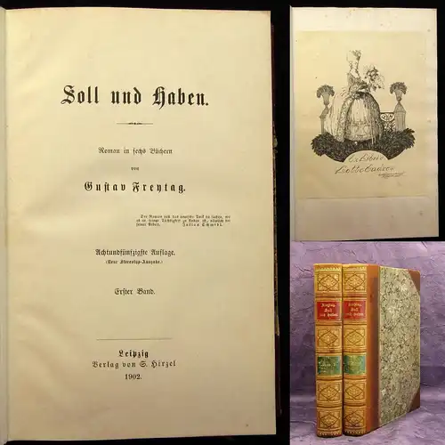 Freytag Gustav Soll und Haben 6 Bde. in 2 1902 Belletristik Literatur Lyrik js