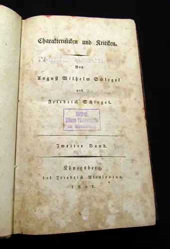 Schlegel, August Wilhelm u. Friedrich 1801 Charakteristiken und Kritiken - 2 Bd