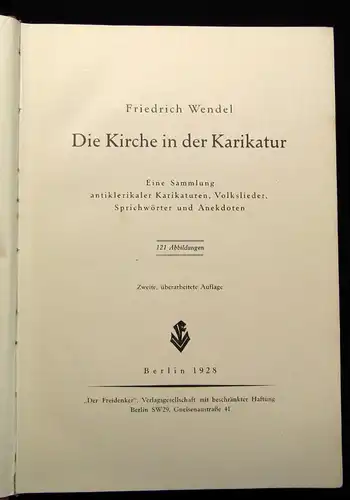 Wendel Die Kirche in der Karikatur 1928 Sammlung antiklerikaler Karikaturen js