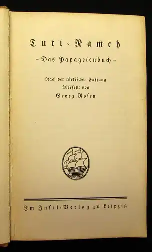 Rosen Tuti- Nameh Das Papageienbuch 1957 Erzählungen Insel Verlag js