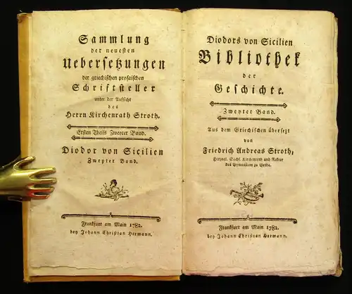 Stroth Diodors von Sicilien Bibliothek der Geschichte 1782 2. Band Sammlungen js