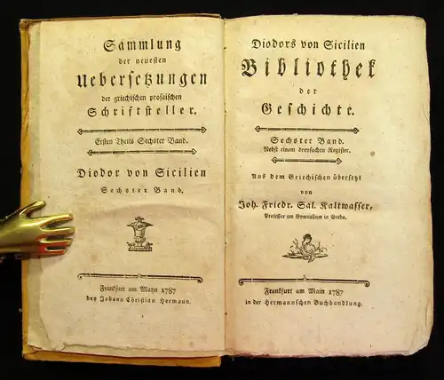 Kaltwasser Diodors von Sicilien Bibliothek der Geschichte 1787 6. Band js