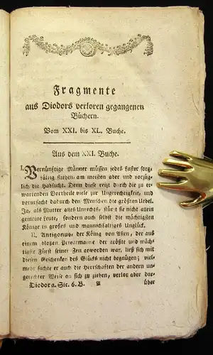 Kaltwasser Diodors von Sicilien Bibliothek der Geschichte 1787 6. Band js