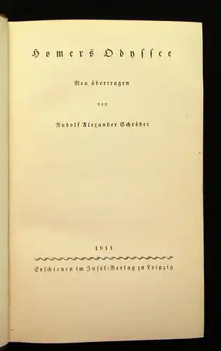 Scvhröder Homers Odysse Weltklassiker Abenteuer Roman 1911 Insel- Verlag js